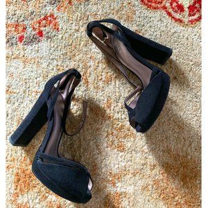 Reiss | Block Heels Peep Toe Strap Ankle - Black